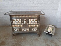 Stove + Coalhod Art Nouveau/ Majolica Belgium Iron/Pottery 1900