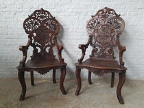 Armchairs (pair) Black forest France Walnut 1890