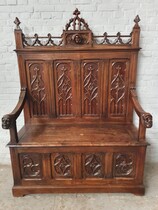 Hall Bench Gothic France Walnut 1890