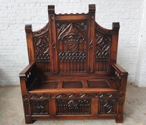 Hall Bench Gothic France Oak 1920