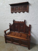 Hallbench + coatrack Gothic Belgium Oak 1900