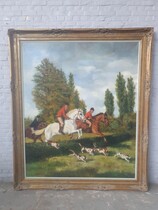 Painting  (Large) Hunting style Belgium Canvas 1950