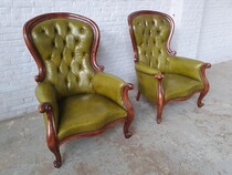 Armchairs (pair) Louis Phillip Italy Walnut (leather) 1950