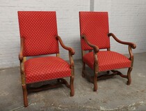 Armchairs (pair) Louis XIV France Walnut 1900