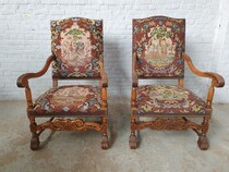 Armchairs (Tapestry) Louis XIV Belgium Walnut 1920