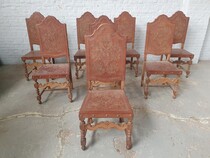 Set of 8 Chairs Louis XV Portugal Walnut (leather) 1920