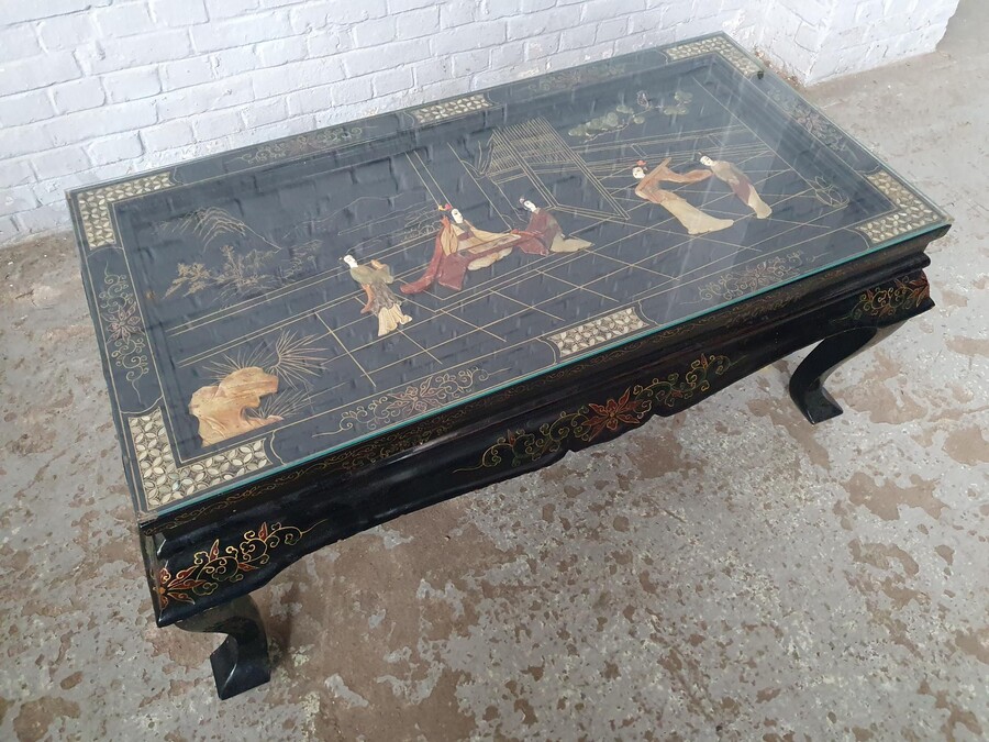 Oriental (Chinese) Coffee Table (Glass top)