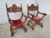 Armchairs (pair) Renaissance France Walnut 1900