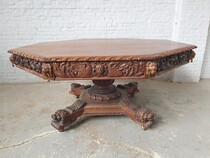 Large Table + 8 chairs Renaissance Belgium Oak 1900
