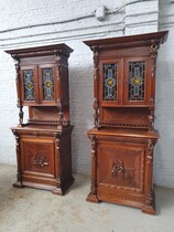 Cabinets (pair) Renaissance (Mechelen) Belgium Oak 1900