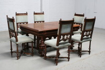 Table +  6 chairs Renaissance France Walnut 1890