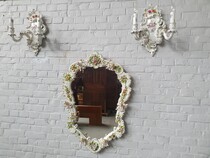 Mirror + Sconces Rococo Germany Porcelain 1960