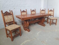 Table + 6 chairs Rococo Italy Walnut (Solid) 1950